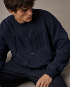 Men’s navy blue 320 GSM heavyweight cotton fleece oversized sweatshirt by ZVYRO