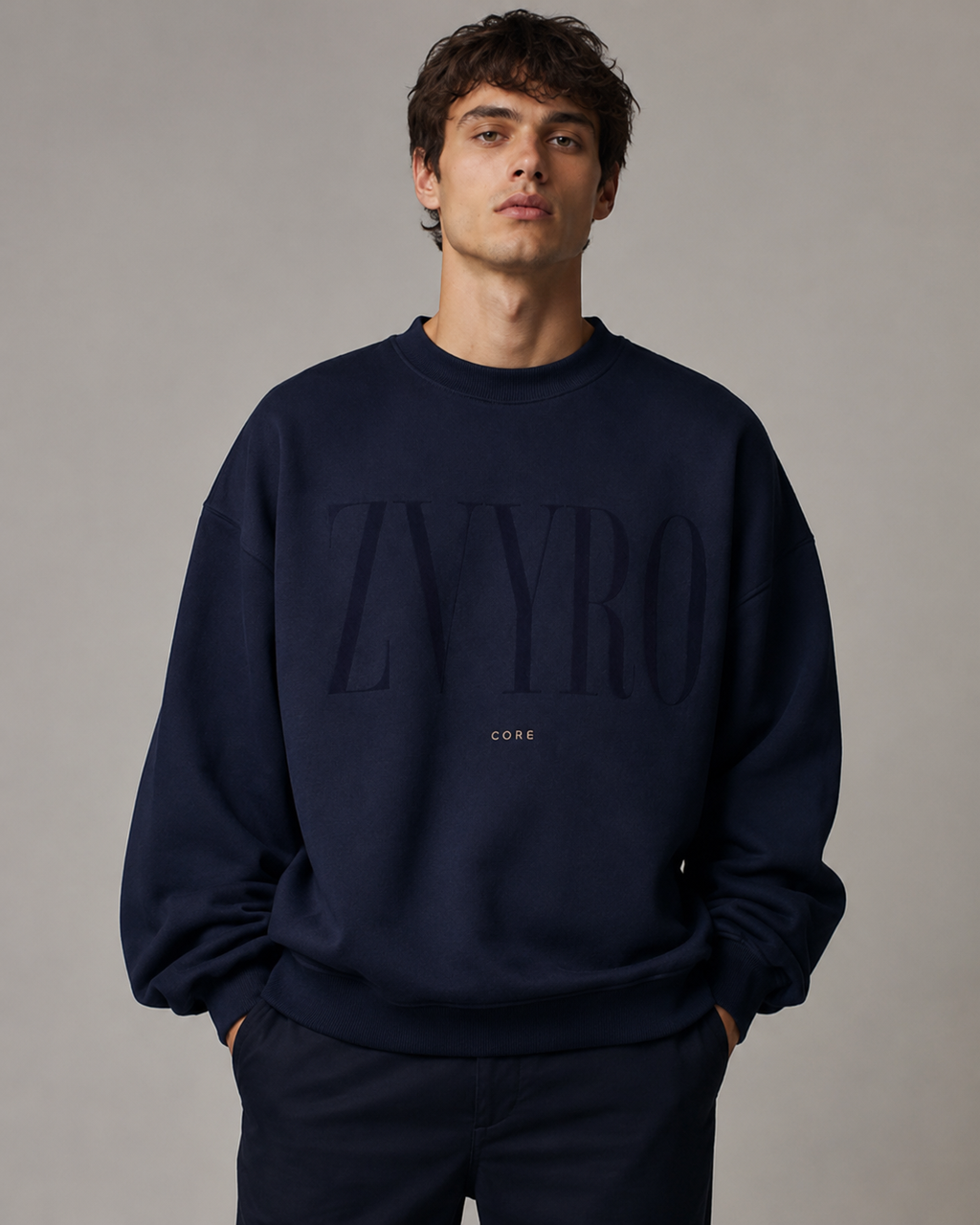 Men’s navy blue 320 GSM heavyweight cotton fleece oversized sweatshirt by ZVYRO