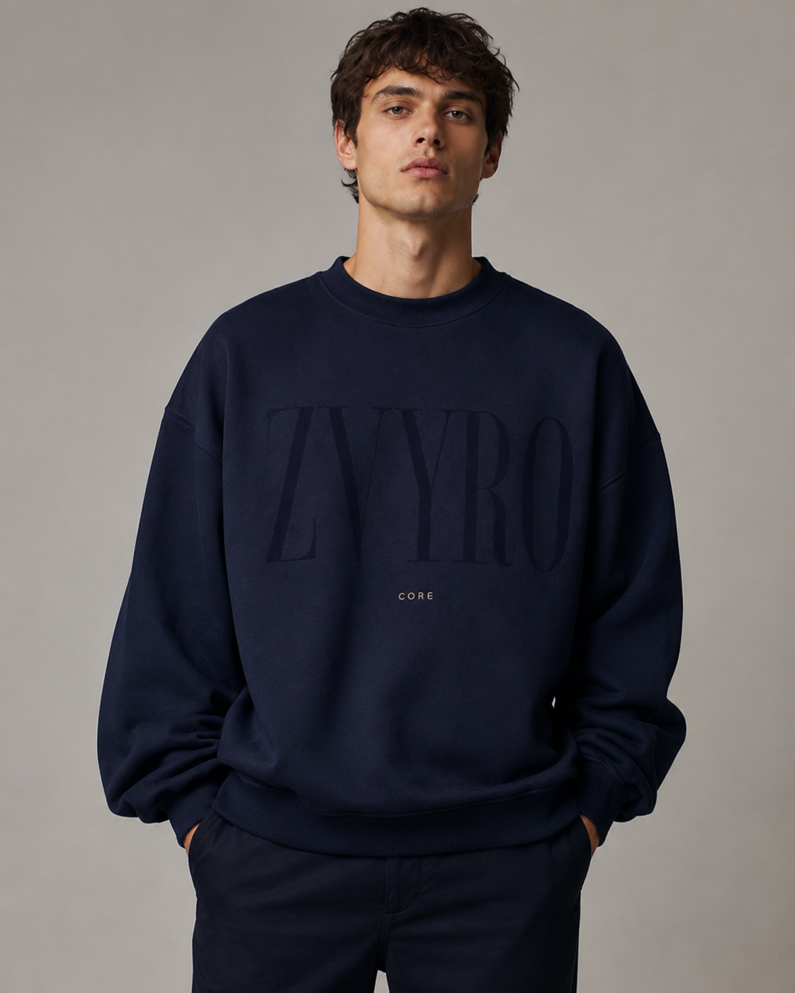 Men’s navy blue 320 GSM heavyweight cotton fleece oversized sweatshirt by ZVYRO