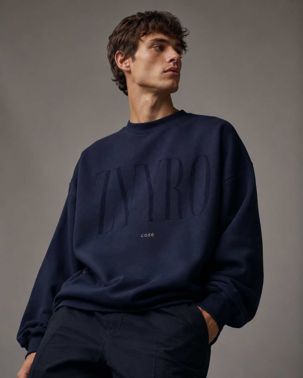 Men’s navy blue 320 GSM heavyweight cotton fleece oversized sweatshirt by ZVYRO