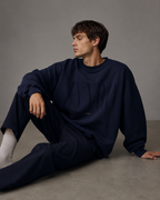 Men’s navy blue 320 GSM heavyweight cotton fleece oversized sweatshirt by ZVYRO
