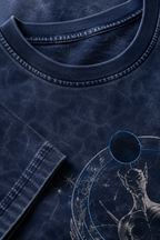 Navy blue 260 GSM combed cotton French terry T-shirt with textured acid-wash finish