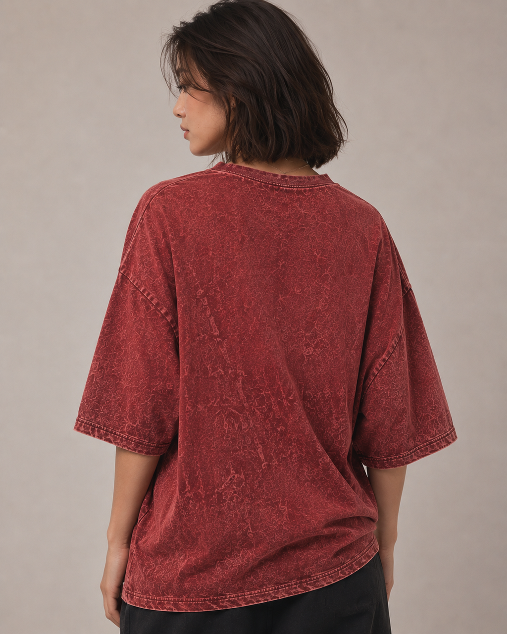 ZVYRO Women's Red Acid Wash Oversized Graphic T-Shirt