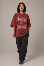 ZVYRO Women's Red Acid Wash Oversized Graphic T-Shirt