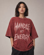 ZVYRO Women's Red Acid Wash Oversized Graphic T-Shirt