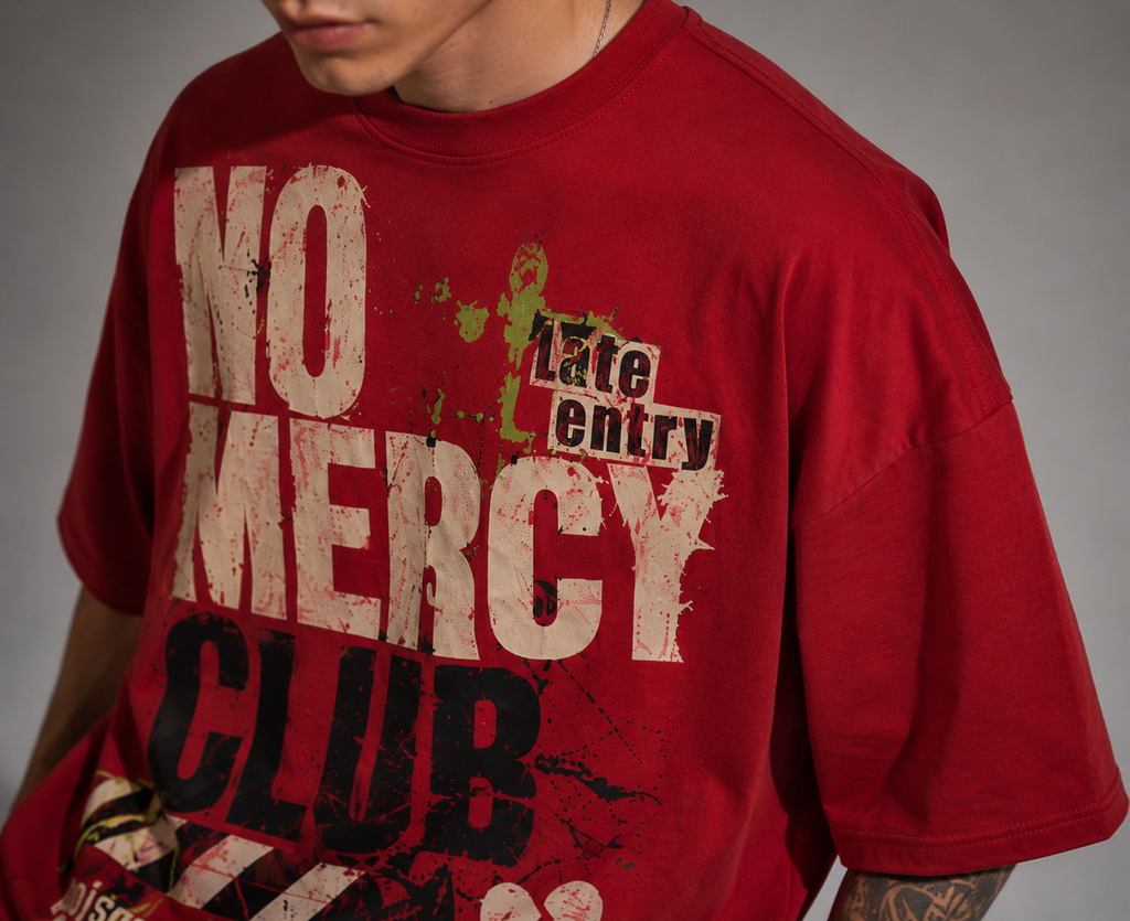 ZVYRO Men's Red Oversized French Terry Cotton T-Shirt