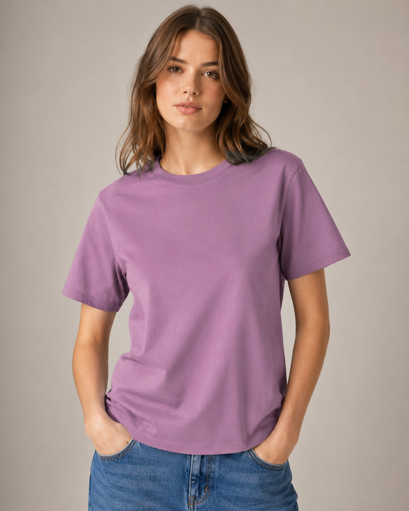 Regular Fit Solid Mauve Tee