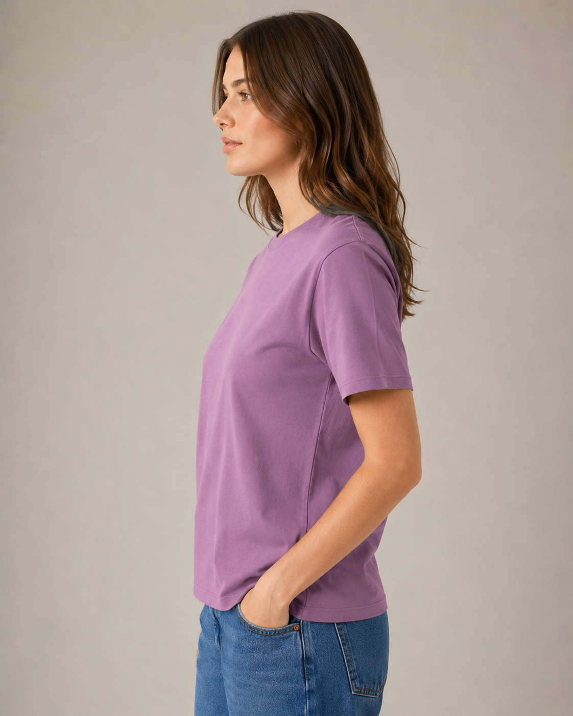 Regular Fit Solid Mauve Tee