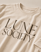 Women’s cream oversized cotton T-shirt with crew neck and short sleeves