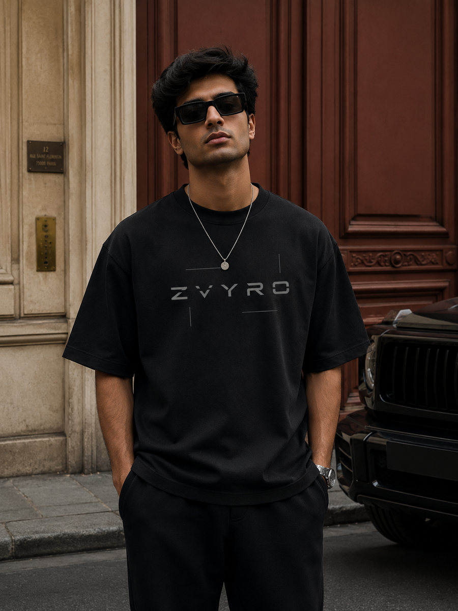 ZVYRO 240 GSM Black Oversized T-Shirt for Men