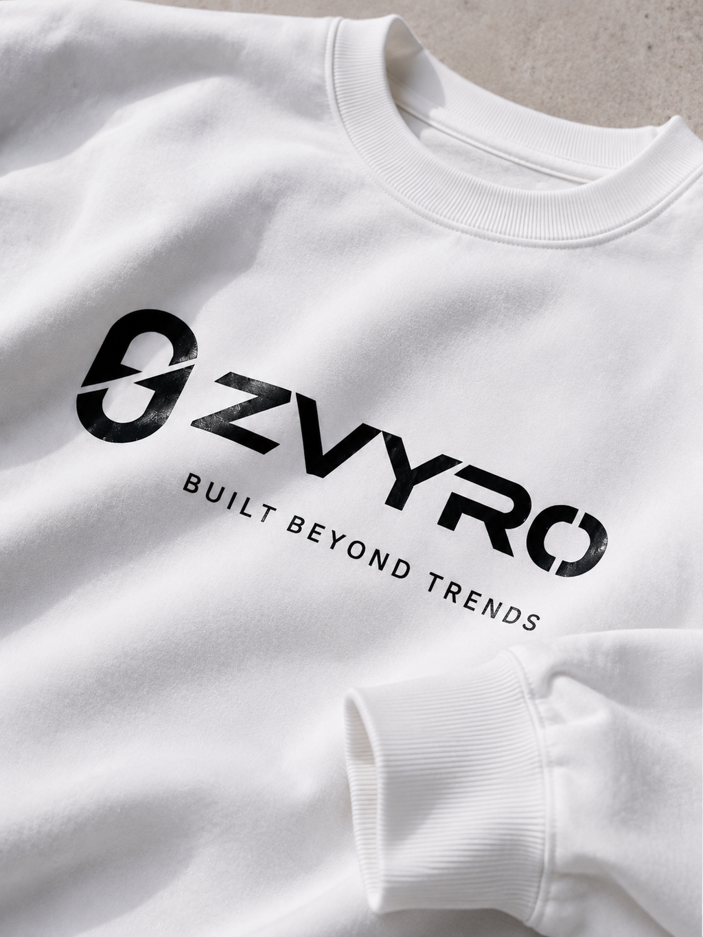 ZVYRO Men's White Regular Fit Sweatshirt Back View – Premium 320 GSM Cotton Fleece