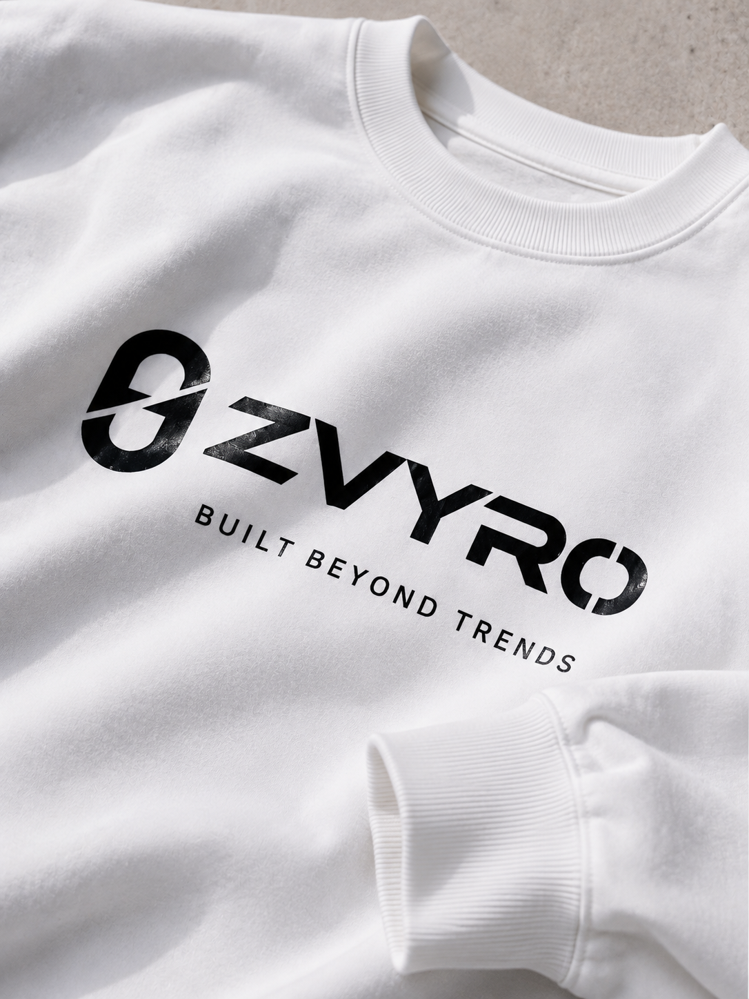 ZVYRO Men's White Regular Fit Sweatshirt Back View – Premium 320 GSM Cotton Fleece