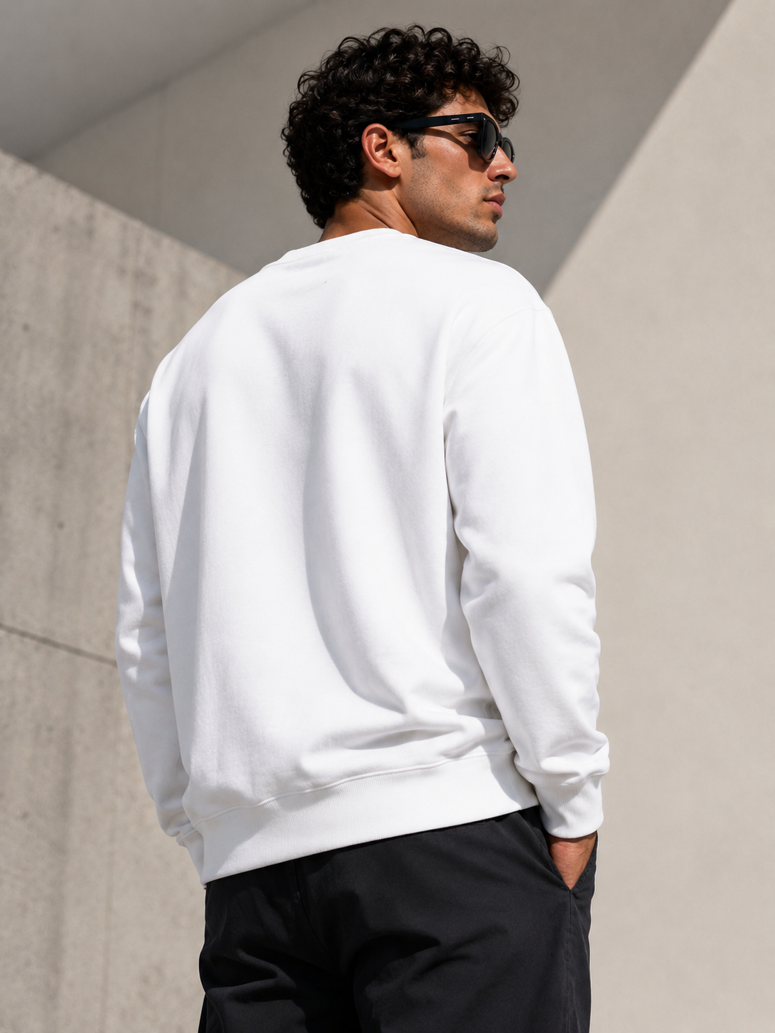 ZVYRO Men's White Sweatshirt – Close-Up of 320 GSM Premium Cotton Fleece Fabric Texture